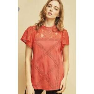 Ella Mara by Anthropologie Coral Liliya Crochet Lace Top - Size - Small
